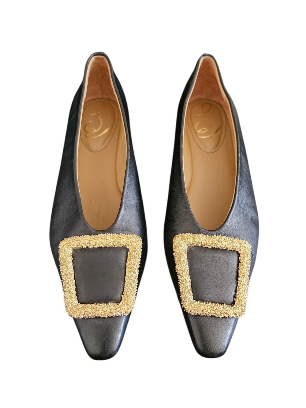 Sam Edelman Janina Pointed Toe Black Leather Flats Size 8.5